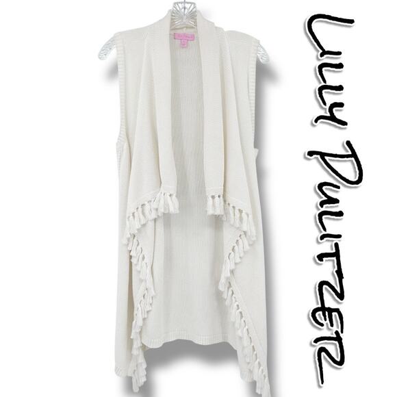 Lilly Pulitzer Abbott Sweater Vest Fringe Boho Preppy Tassel White Womens Size S - Picture 1 of 10